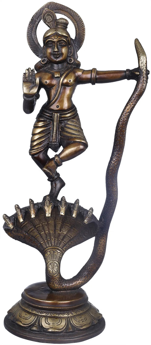 13" Shri Krishna Kaliya Vijaya Lila Brass Statue