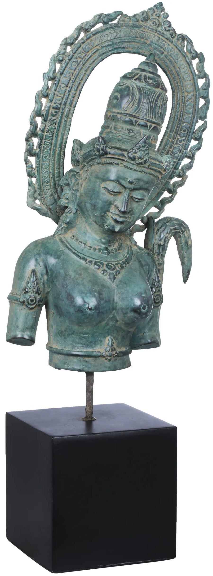 Goddess Parvati Brass Bust Statue on Wooden Stand