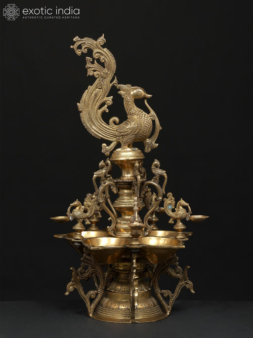 22" Handmade Brass Peacock Lamp for Home Decor