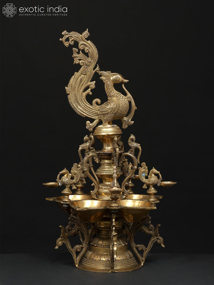 22" Handmade Brass Peacock Lamp for Home Decor