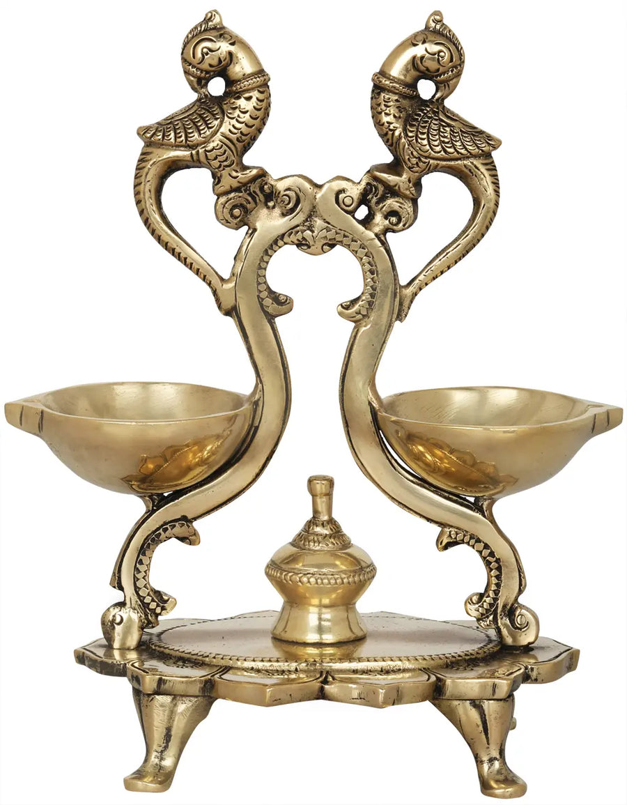 7" Brass Parrot Lamp Handmade Statue for Home Decor