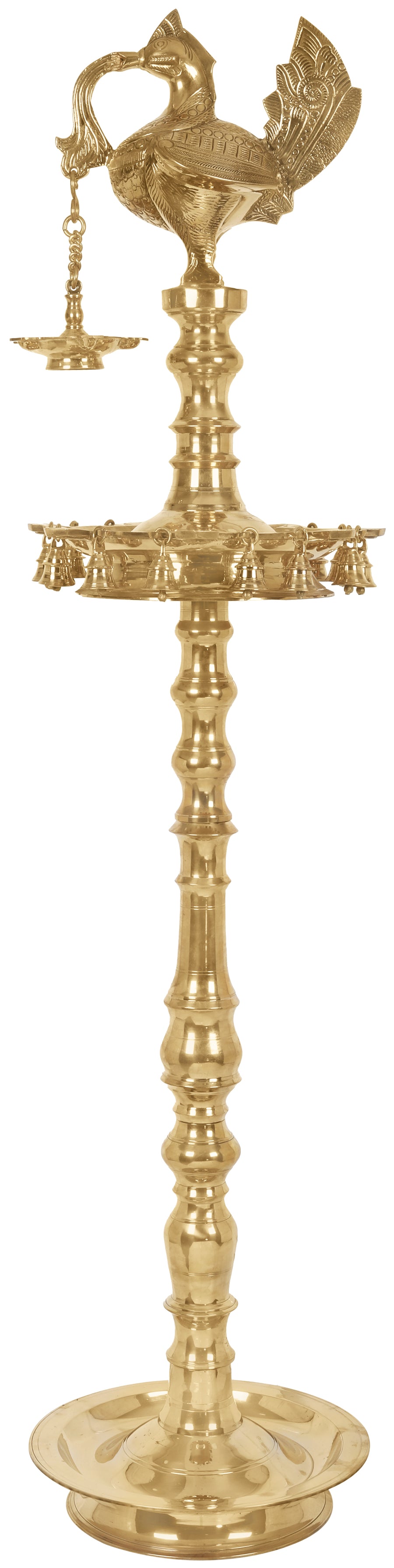 61" Peacock Brass Lamp with Dangling Bells Home Decor Statue