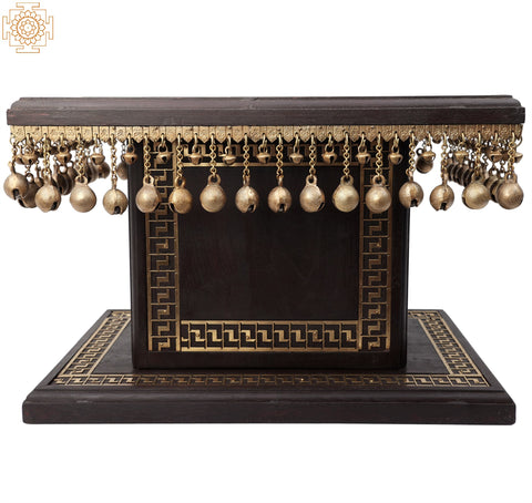 12" Designer Chowki with Dangling Ghungroos | Teakwood with Brass Inlay