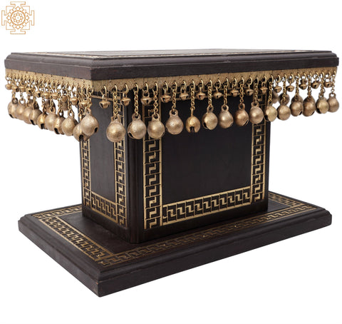 12" Designer Chowki with Dangling Ghungroos | Teakwood with Brass Inlay