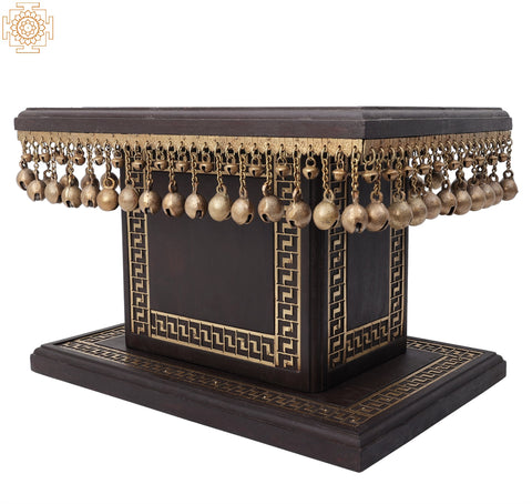 12" Designer Chowki with Dangling Ghungroos | Teakwood with Brass Inlay