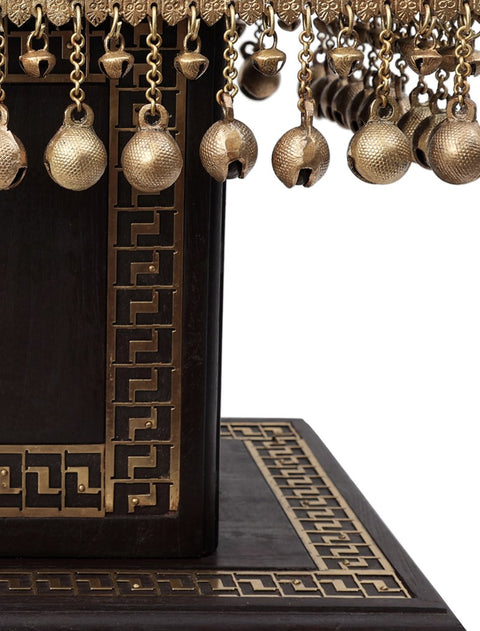 12" Designer Chowki with Dangling Ghungroos | Teakwood with Brass Inlay
