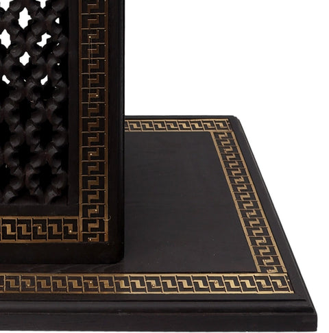 12" Designer Chowki with Dangling Ghungroos | Teakwood with Brass Inlay