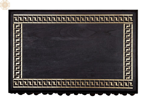 12" Designer Chowki with Dangling Ghungroos | Teakwood with Brass Inlay