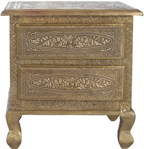 Decorated Brass Table with Two Drawers
