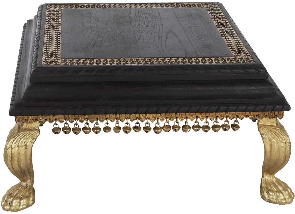Wooden Square Chowki with Brass Legs and Ghungroos