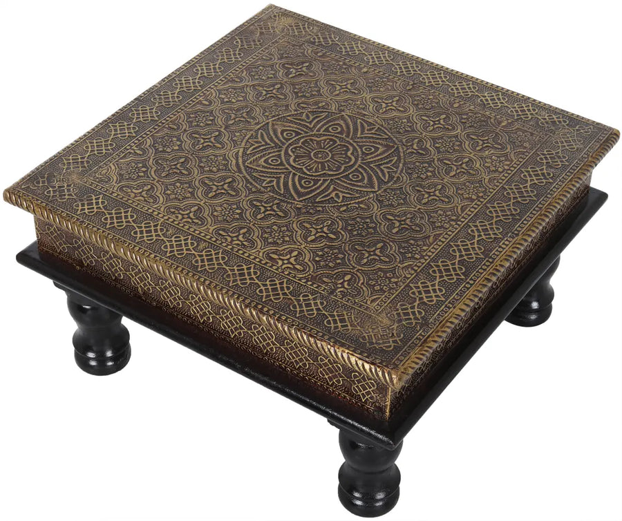 Flowery Brass Chowki Bajot Handmade Home Decor