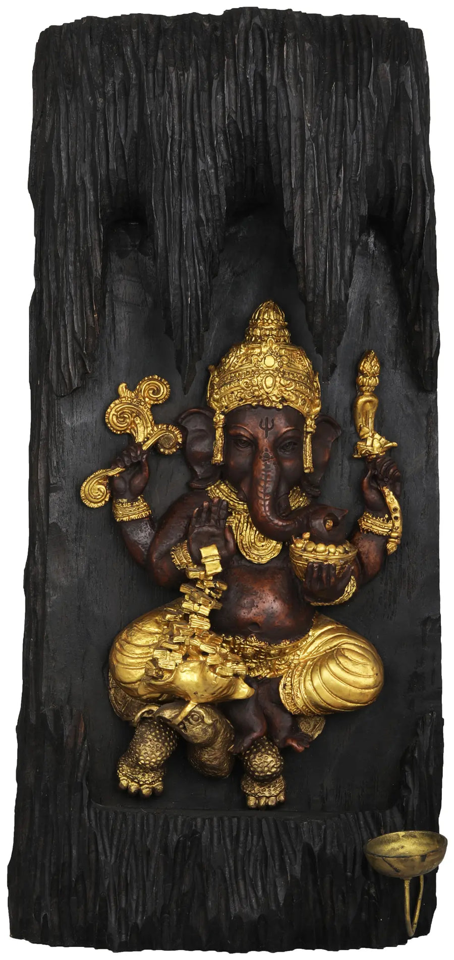 Lord Ganesha Statue on Wooden Bark Strip