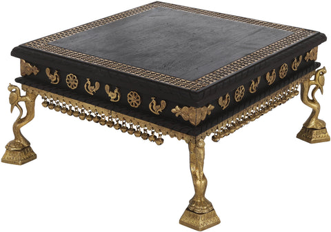 Wooden pedestal with Brass Ghungroos, Figures and Parrot Legs