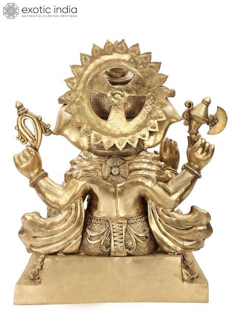 32" Large Size Blessing Ganesha Seated on Ashta-Ganesha Base In Brass | Indian Handcrafted Idol