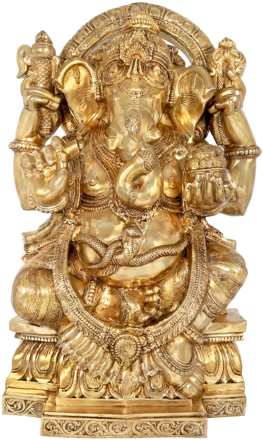 39" Large Handmade Chaturbhuja Ganesha Brass Statue