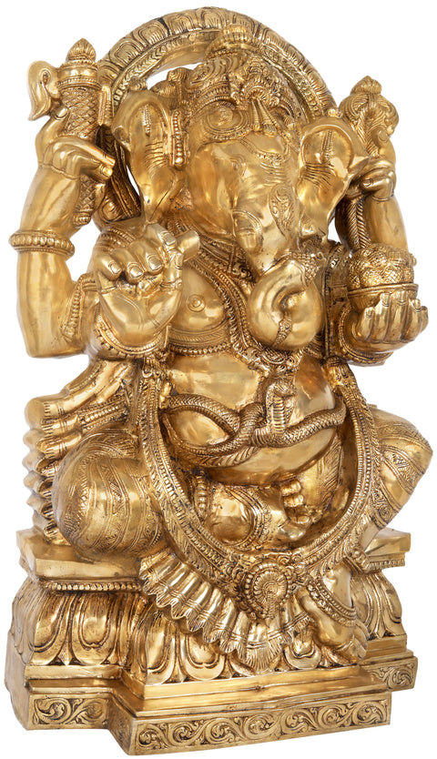 39" Large Chaturbhuja Ganesha In Brass | Handmade | Made In India