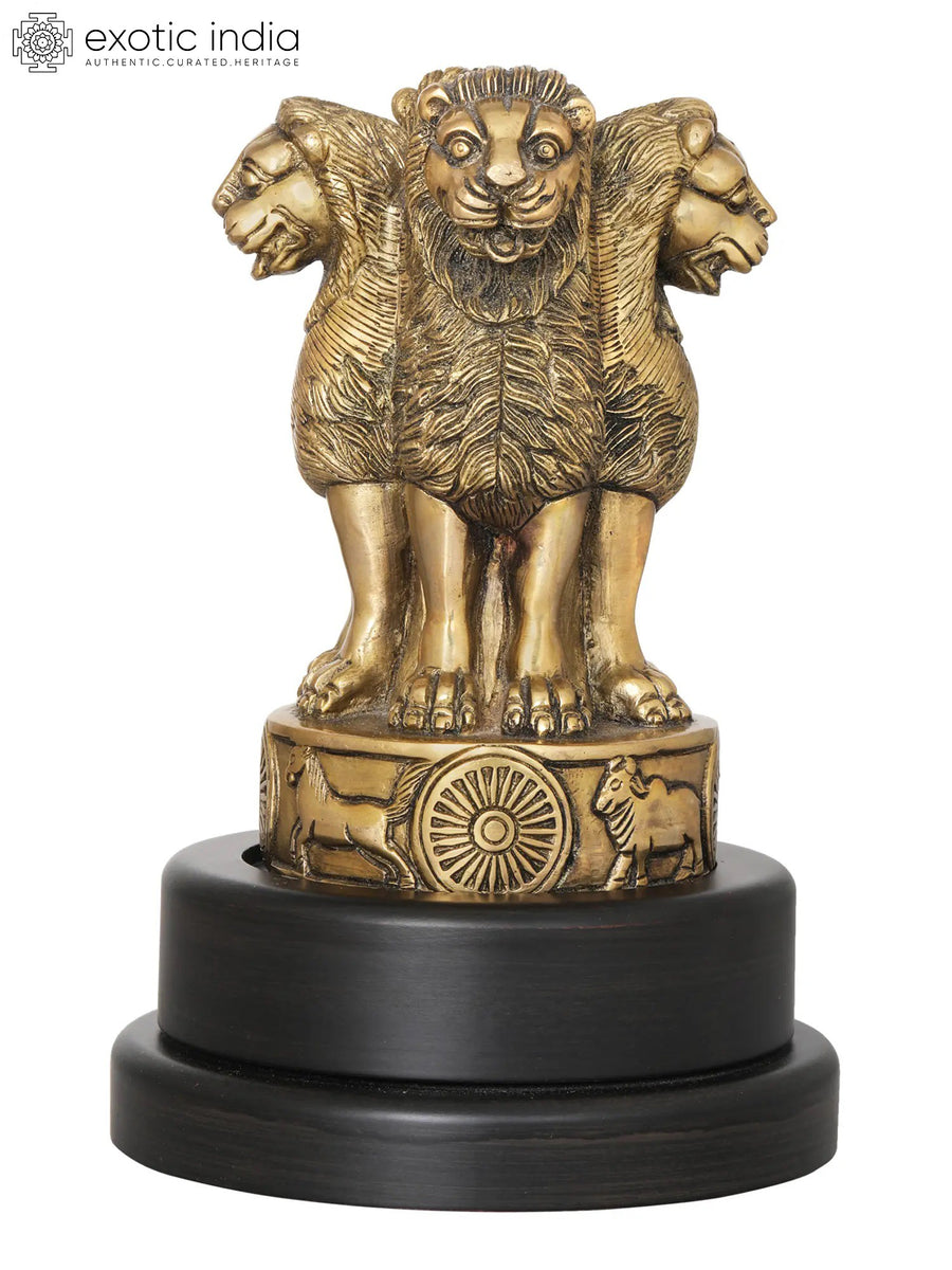 9" Brass National Emblem of India Statue with Rotating Base Handmade