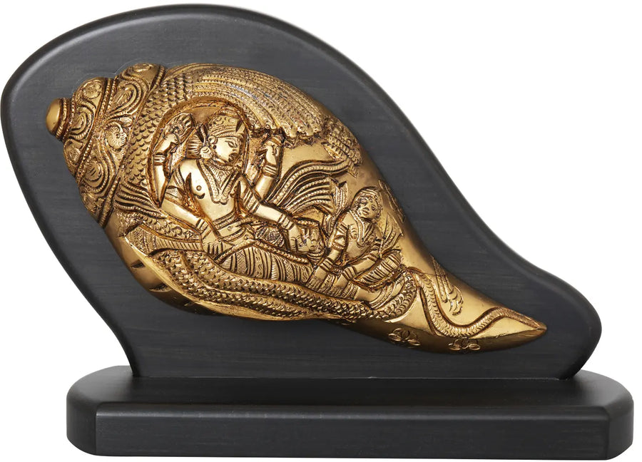 6" Brass Sheshashayi Vishnu Statue with Conch for Car Dashboard