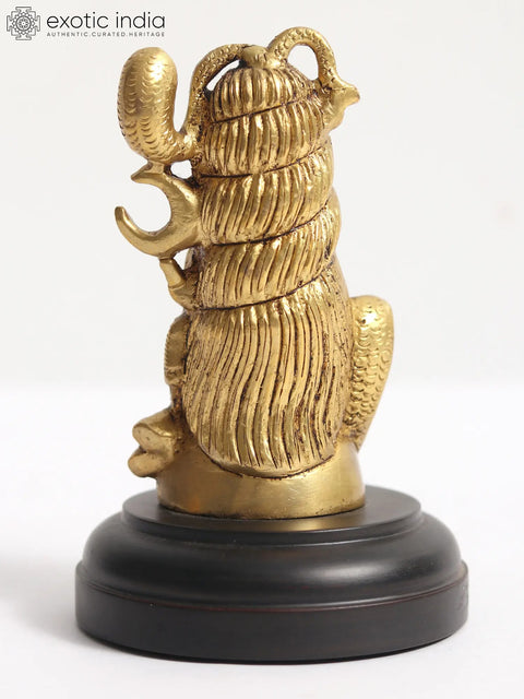 4" Small Brass Shiva Head Idol on Wooden Base