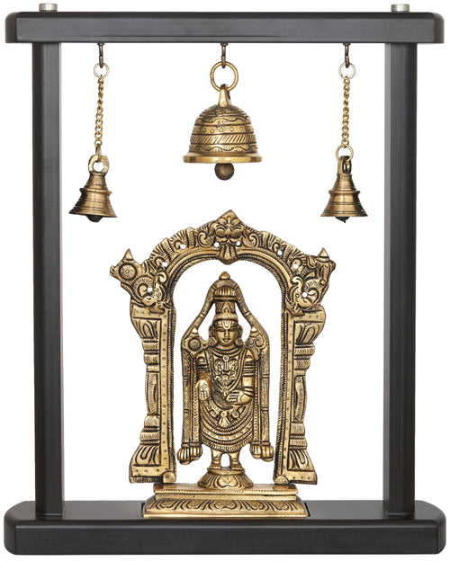13" Tirupati Balaji Handmade Brass Idol with Wooden Frame Stand