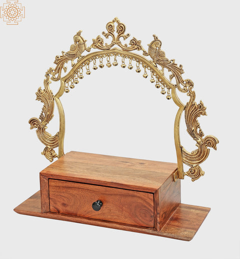 20" Temple-Altar with Prabhavali and a Drawer In Brass & Wood | Handmade