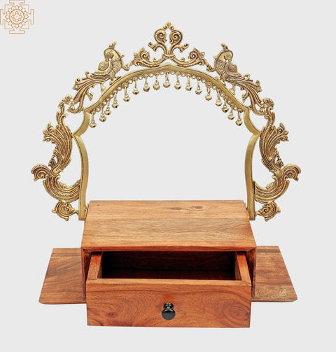 20" Temple-Altar with Prabhavali and a Drawer In Brass & Wood | Handmade