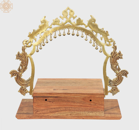 20" Temple-Altar with Prabhavali and a Drawer In Brass & Wood | Handmade