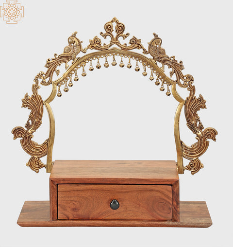 20" Temple-Altar with Prabhavali and a Drawer In Brass & Wood | Handmade