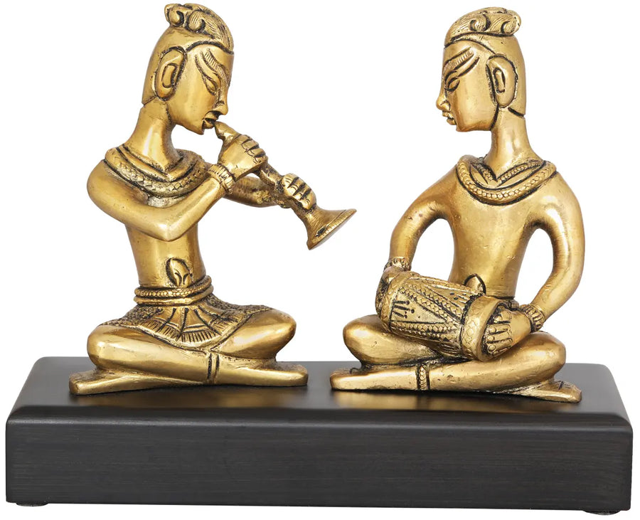 5" Folk Musicians Brass Statue Pair for Car Dashboard Decor