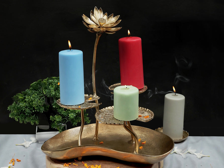 16" Brass Sunflower and Lotus Leaf Table Lamp Handmade
