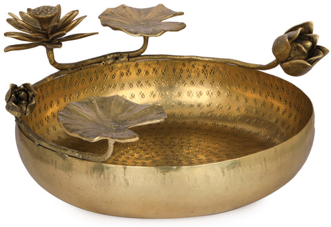 Attractive Designer Brass Urli with Flower and Buds