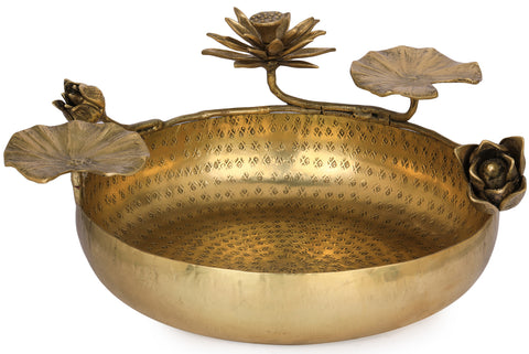 Attractive Designer Brass Urli with Flower and Buds