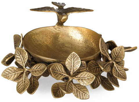 Handmade Designer Brass Urli with a Flying Bird on Leafy Stand