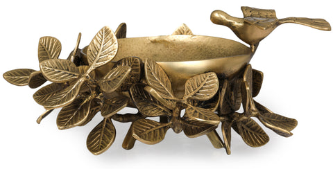 Handmade Designer Brass Urli with a Flying Bird on Leafy Stand