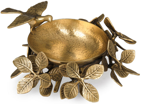 Handmade Designer Brass Urli with a Flying Bird on Leafy Stand
