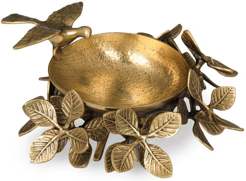 Handmade Brass Urli with Flying Bird and Leafy Stand
