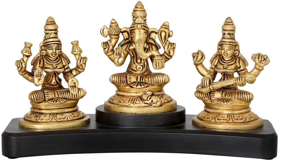 4" Brass Lakshmi Ganesha Saraswati Idol for Car Dashboard