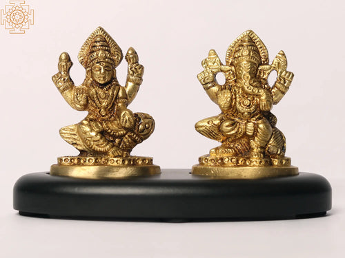 3" Brass Lakshmi Ganesha Idol Handcrafted for Home Decor