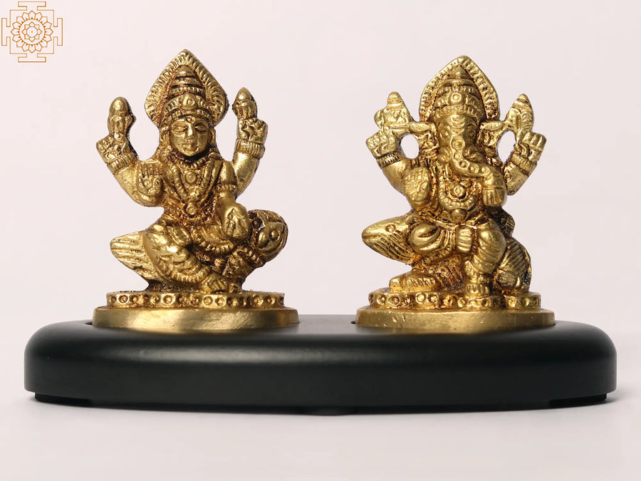 3" Brass Lakshmi Ganesha Idol Handcrafted for Home Decor