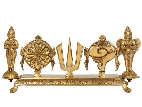7" Brass Vaishnava Symbols with Hanuman and Garuda Statue