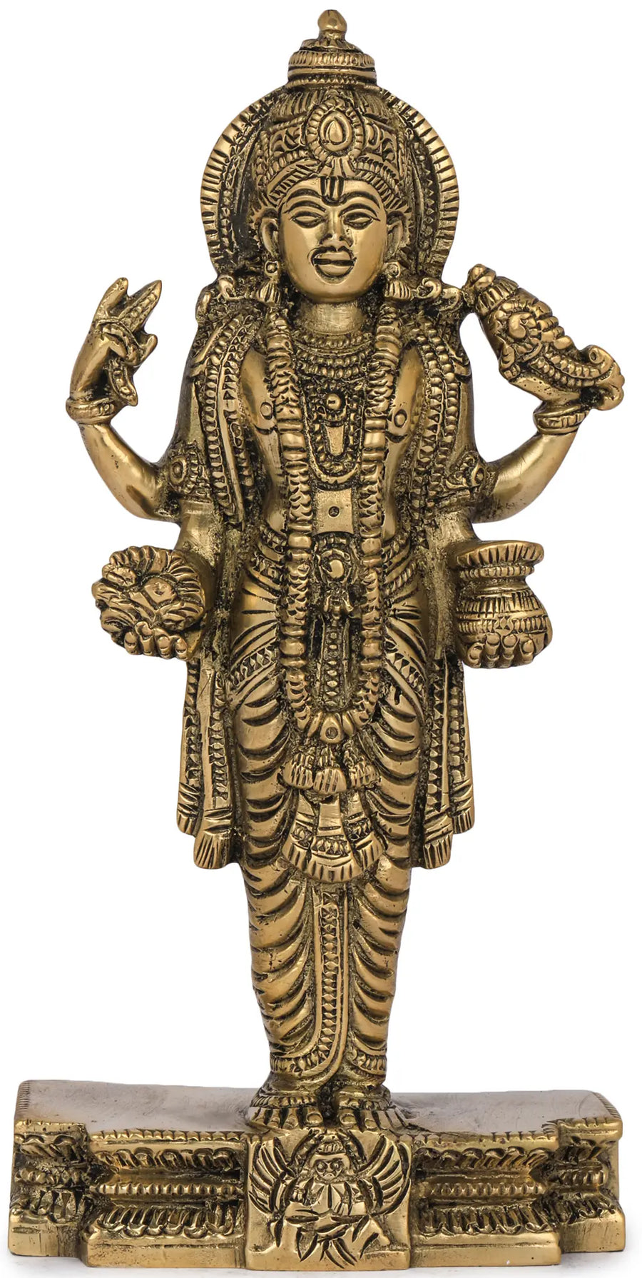 6" Lord Dhanvantari Brass Statue Handmade for Pooja