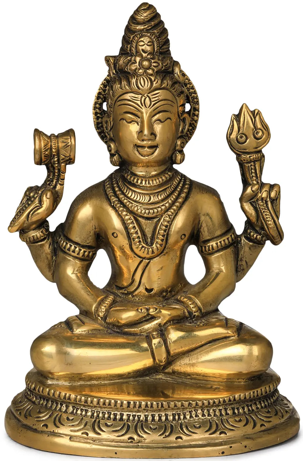 5" Four-Armed Meditating Lord Shiva Statue in Brass | Handmade Idols