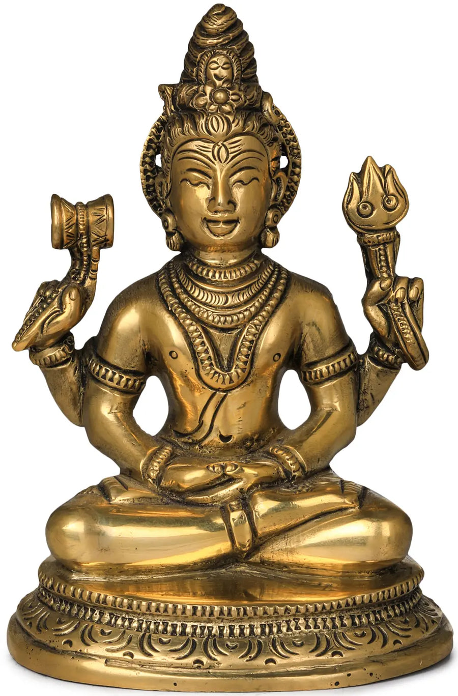 5" Four-Armed Meditating Shiva Brass Statue Handmade