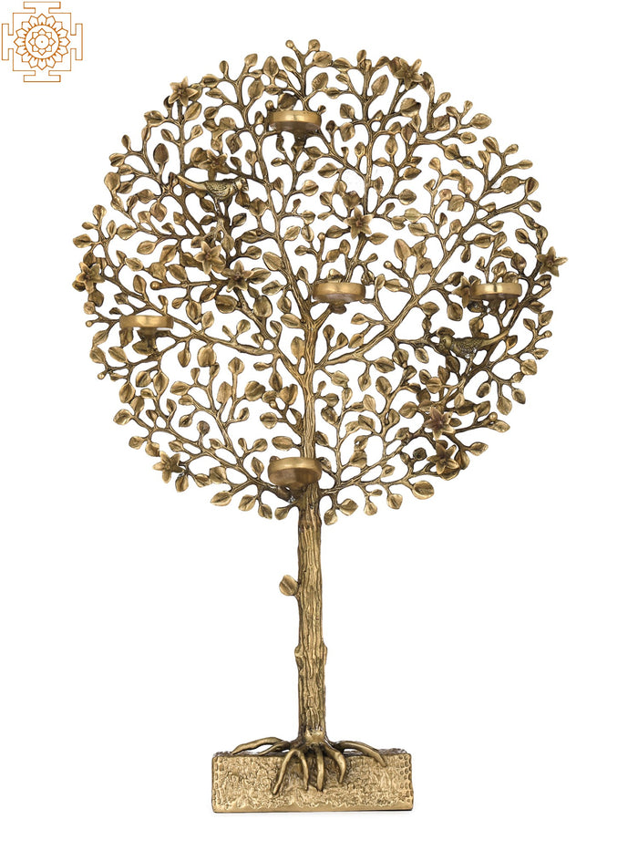 Tree of Life Brass Wax Diyas Holder with Five Cups