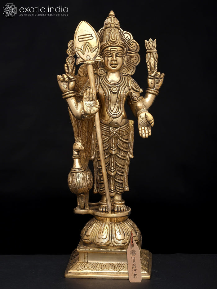 13" Handmade Brass Kumara Karttikeya Statue for Pooja