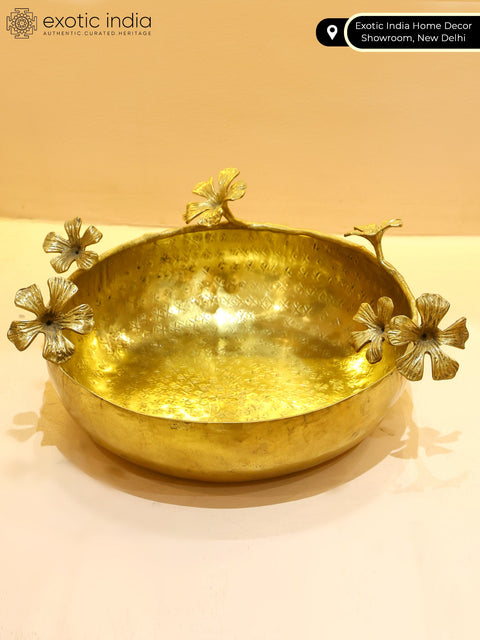 Handcrafted Designer Brass Urli with Blooming Flowers