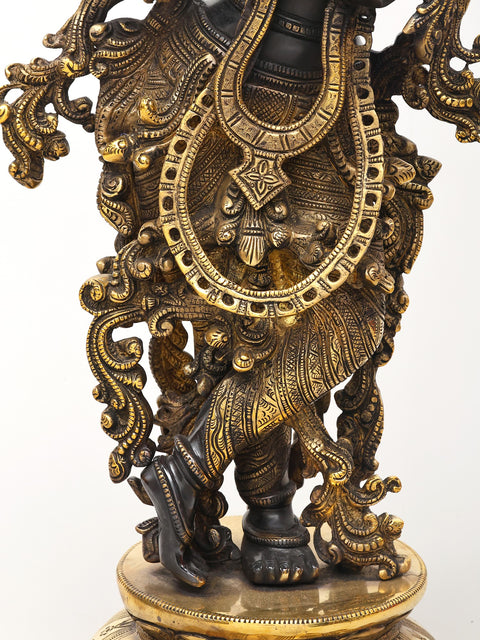 25" Superbly Adorned Lord Krishna Standing on Lotus Pedestal Playing Flute In Brass | Handmade | Made In India