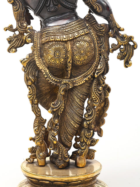 25" Superbly Adorned Lord Krishna Standing on Lotus Pedestal Playing Flute In Brass | Handmade | Made In India