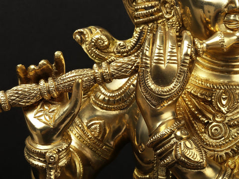 25" Superbly Adorned Lord Krishna Standing on Lotus Pedestal Playing Flute In Brass | Handmade | Made In India