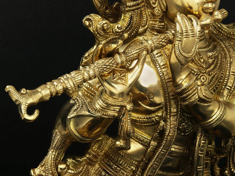25" Superbly Adorned Lord Krishna Standing on Lotus Pedestal Playing Flute In Brass | Handmade | Made In India
